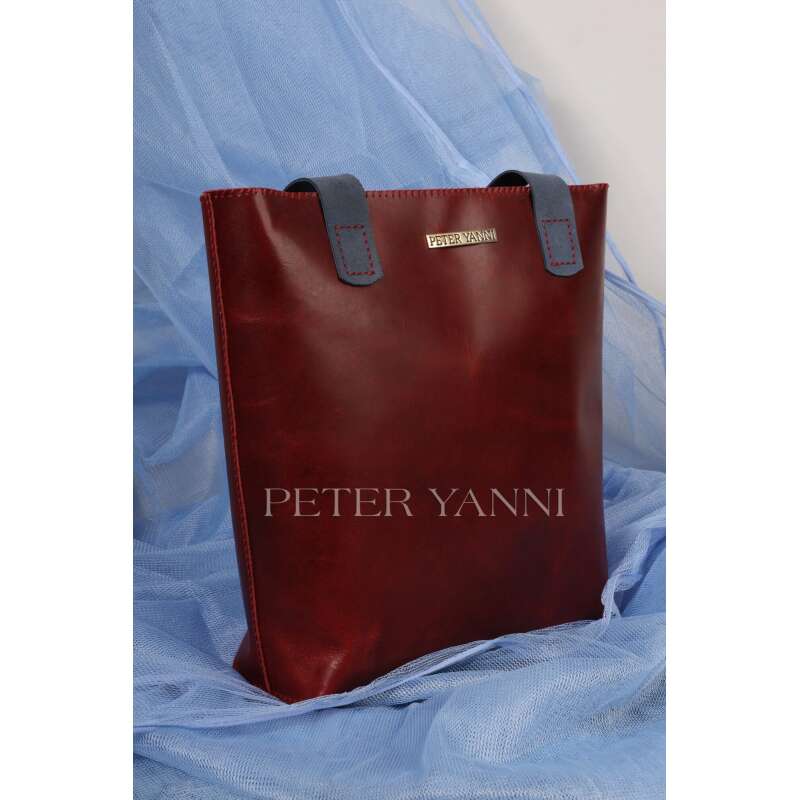 Burgundy Shoulder bag with Steel Blue Handles