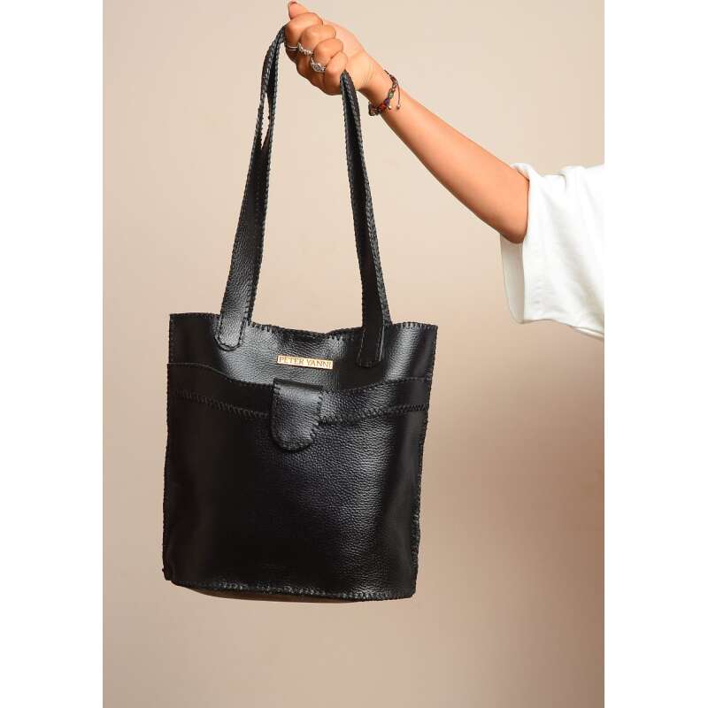 Black Shoulder Bucket Bag