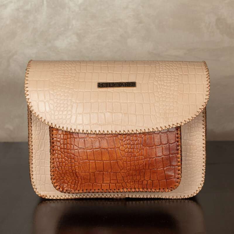 Off White x Brown Crocodile- Print Crossbody Bag