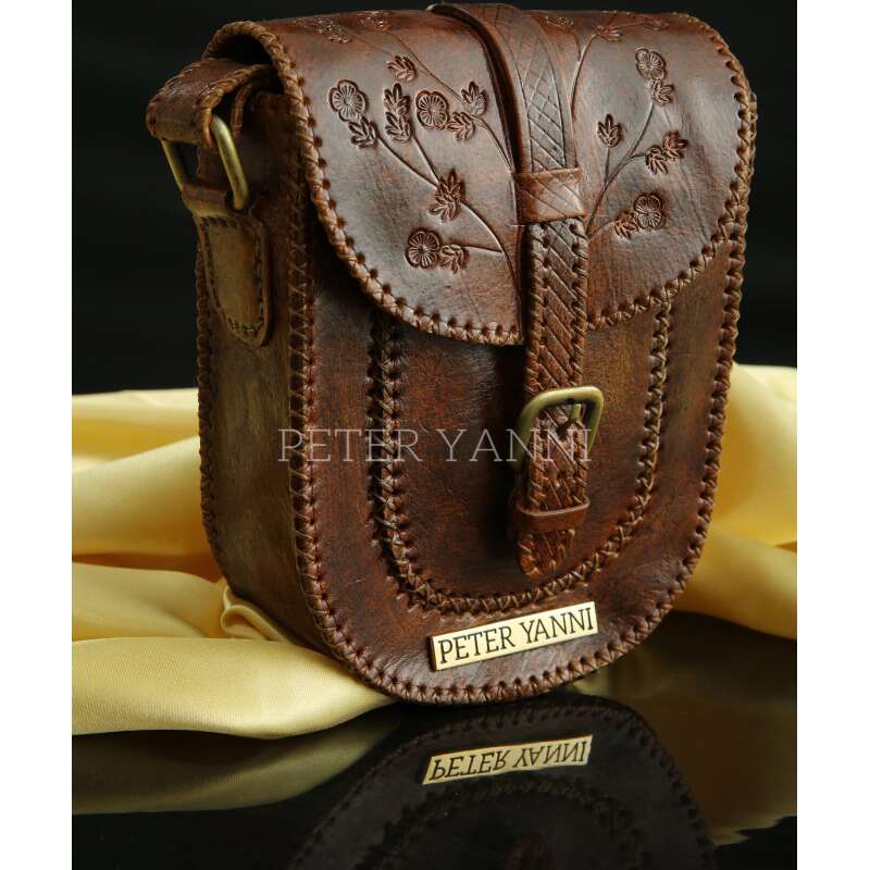 Brown Hand-Stamped Crossbody Bag