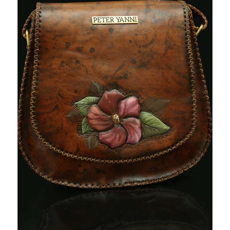 Brown Embossed Flower Crossbody Bag