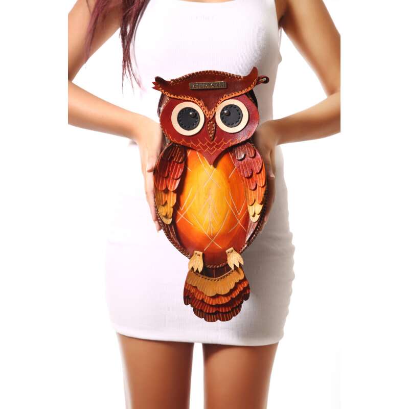 Brown & Yellow Owl Crossbody Bag