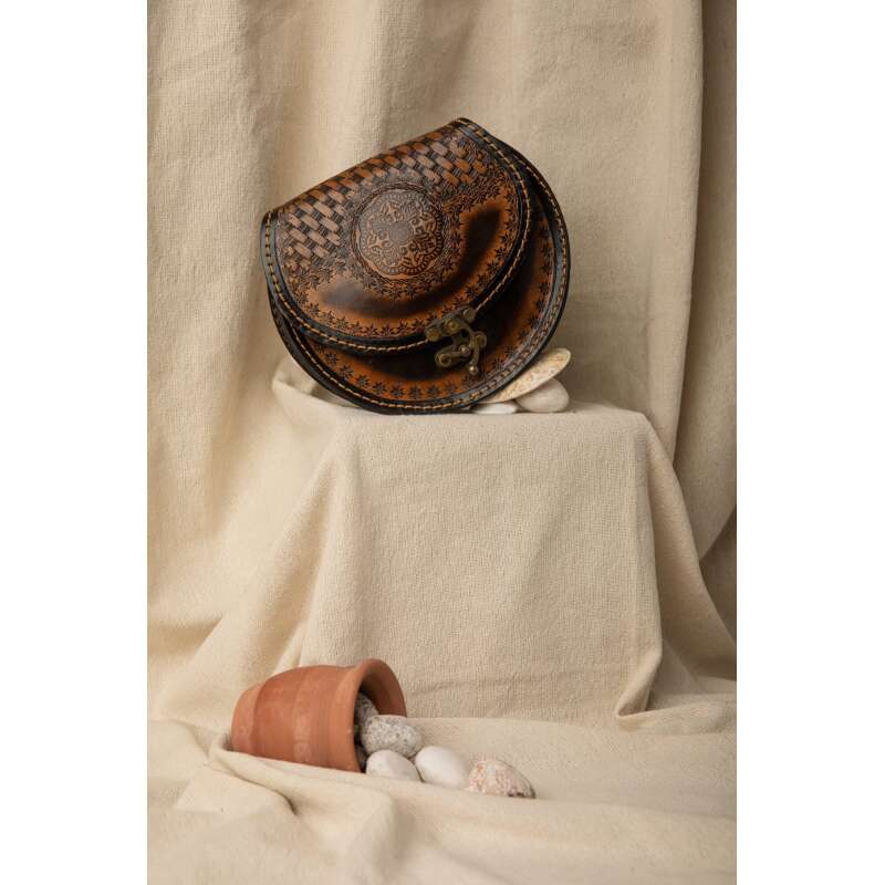 Hand-Stamped Brown Crossbody Bag