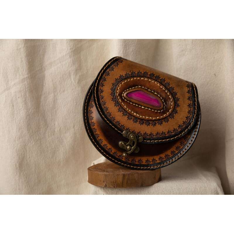 Fuchsia Agate Stone Crossbody Bag