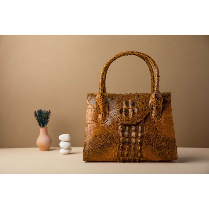 Beige Crocodile Tote Bag