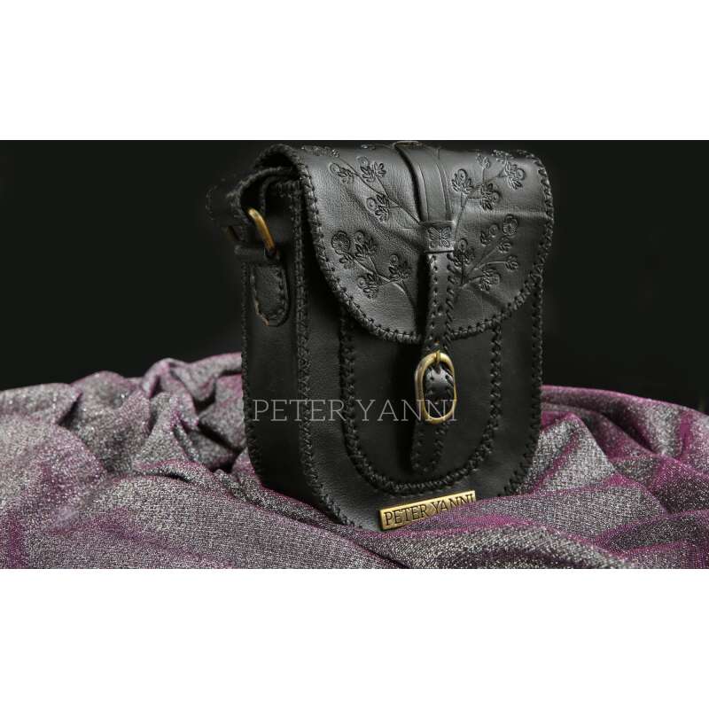 Small black hand-stamped cross bag