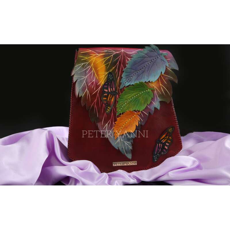 Spring Butterfly Burgundy Crossbody Bag