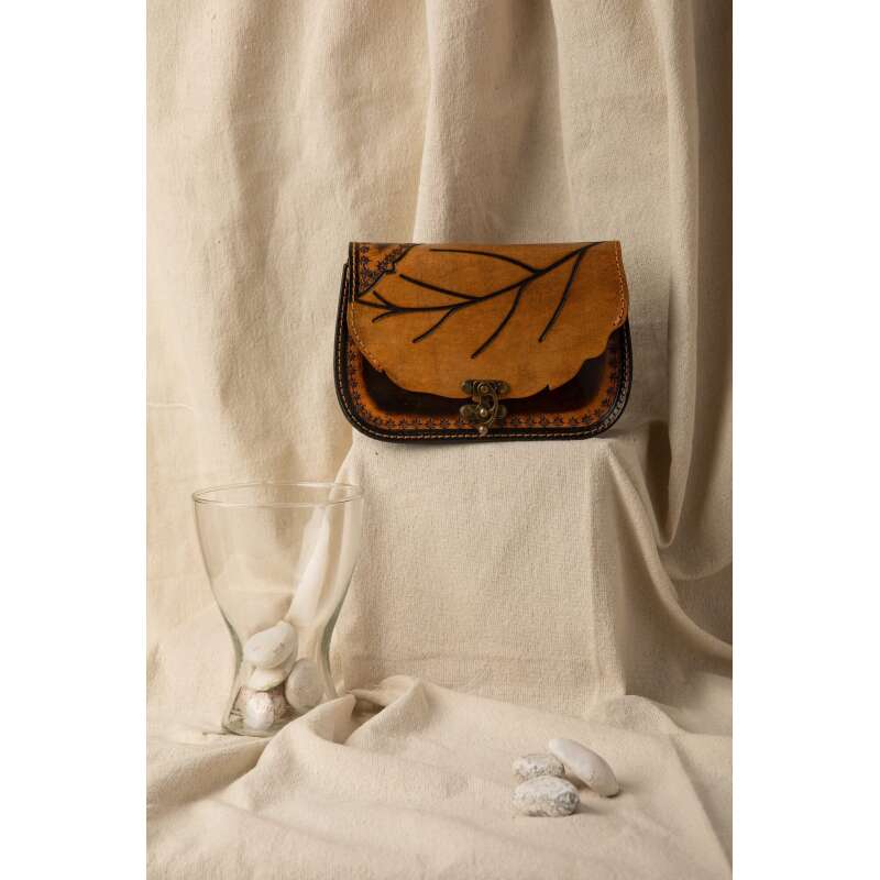 Beige Tree Leaf Crossbody Bag