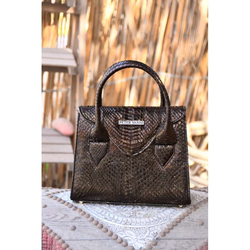Golden Black Snakeskin Trapeze Bag