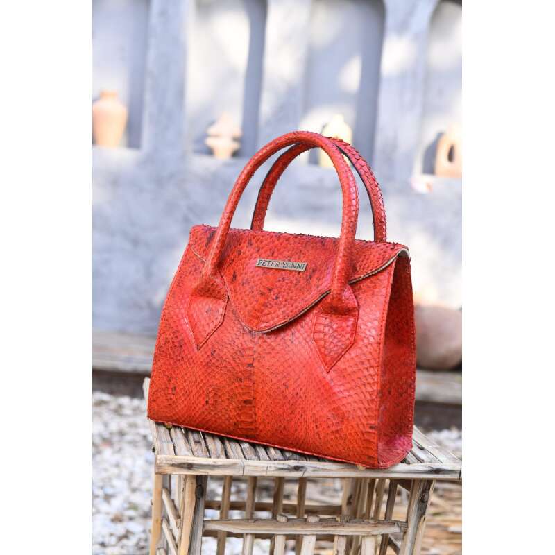 Red Snakeskin Trapeze Bag