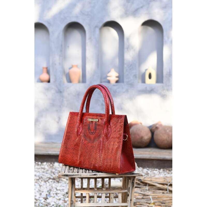Red Indian Cobra Snakeskin Trapeze Bag