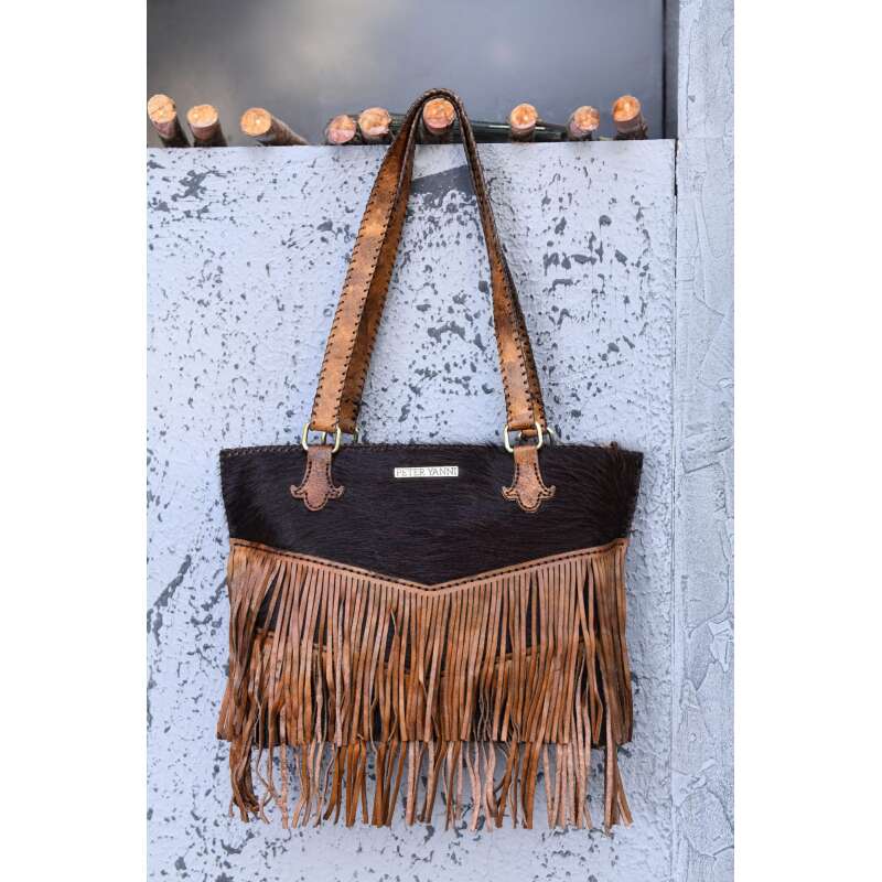 Brown ponyhair boho shoulder bag