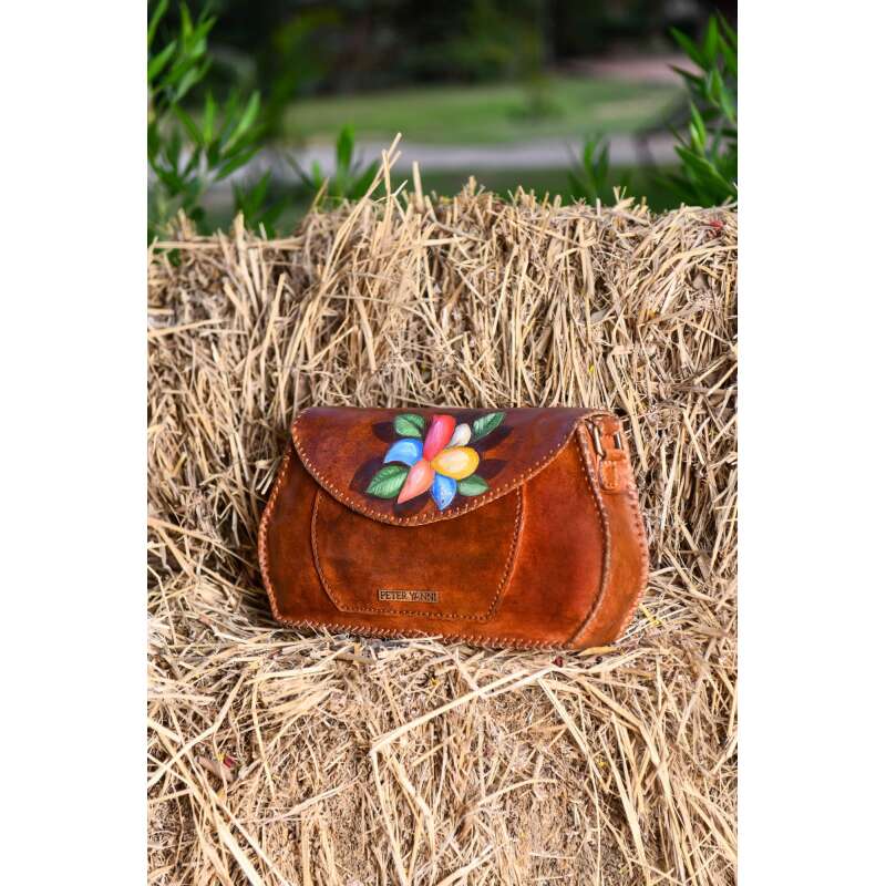 Brown handpainted cross bag