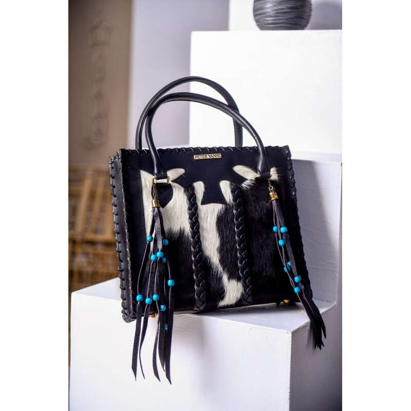 Black & White Ponyhair Boho Tote bag