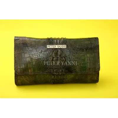 Olive Green Crocodile Clutch
