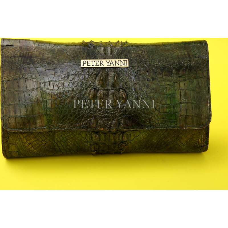 Olive Green Crocodile Clutch