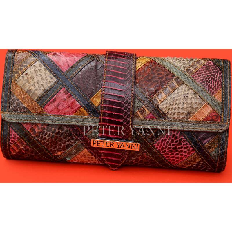 Multicoloured Patch-work snakeskin Clutch