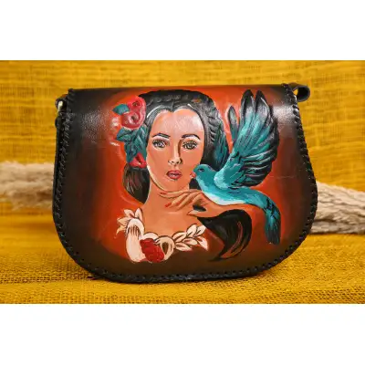 Embossed Girl Portrait Cross Bag