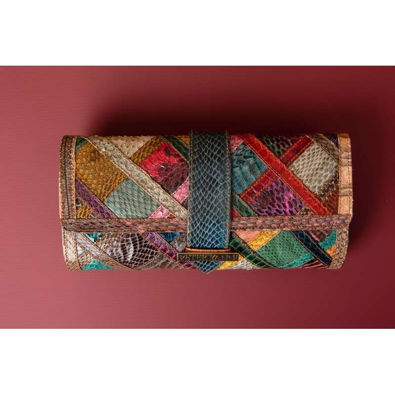 Multicoloured Patch-work snakeskin Clutch