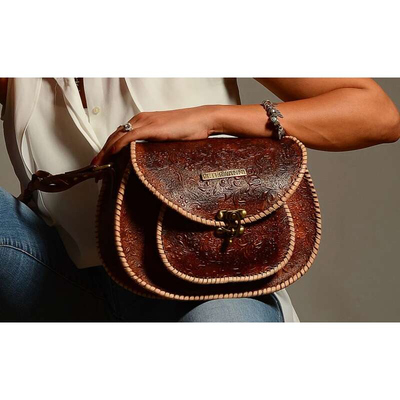 Brown Pressed Leather Crossbody Bag