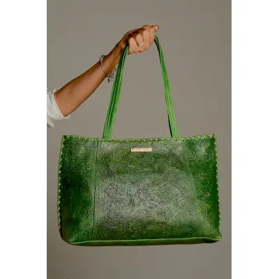 Dark Green Pressed Leather Tote bag