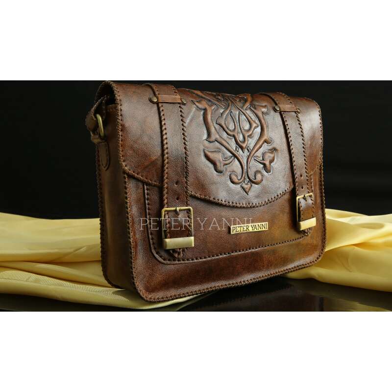 Brown Embossed Messenger Bag