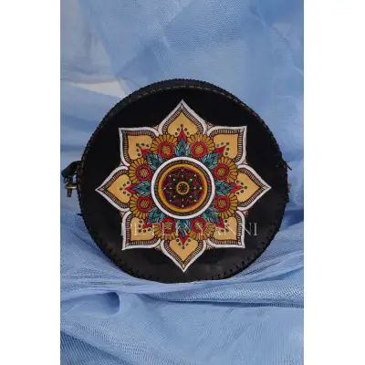 Mandala on Round Black Cross Bag