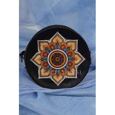 Mandala on Round Black Cross Bag