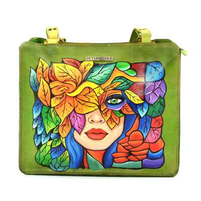 Flowery Face Portrait on Mint Green Bag