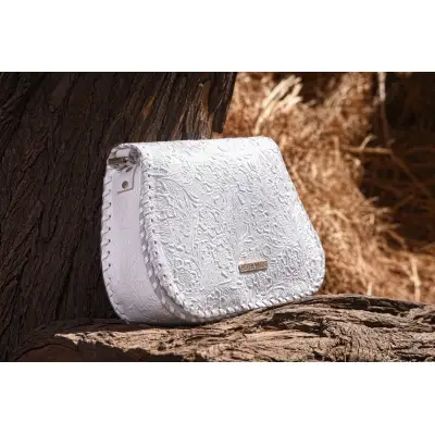 White Pressed Leather Cross Bag
