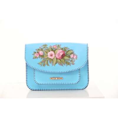 Pink Roses on light Blue Bag