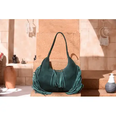 Olive Green Suede Hobo Bag