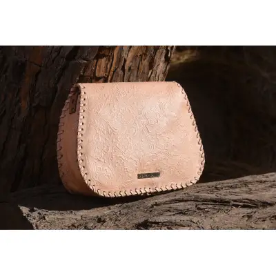 Beige Pressed Leather Cross Bag
